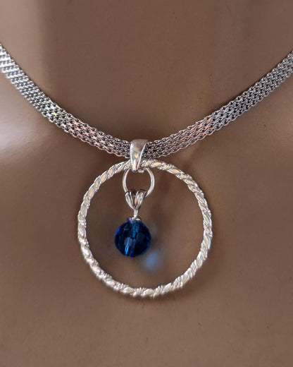 Sterling Silver Day Collar Necklace with Blue Austrian Crystal - Locking Option - Handmade Artisan Partner Jewelry