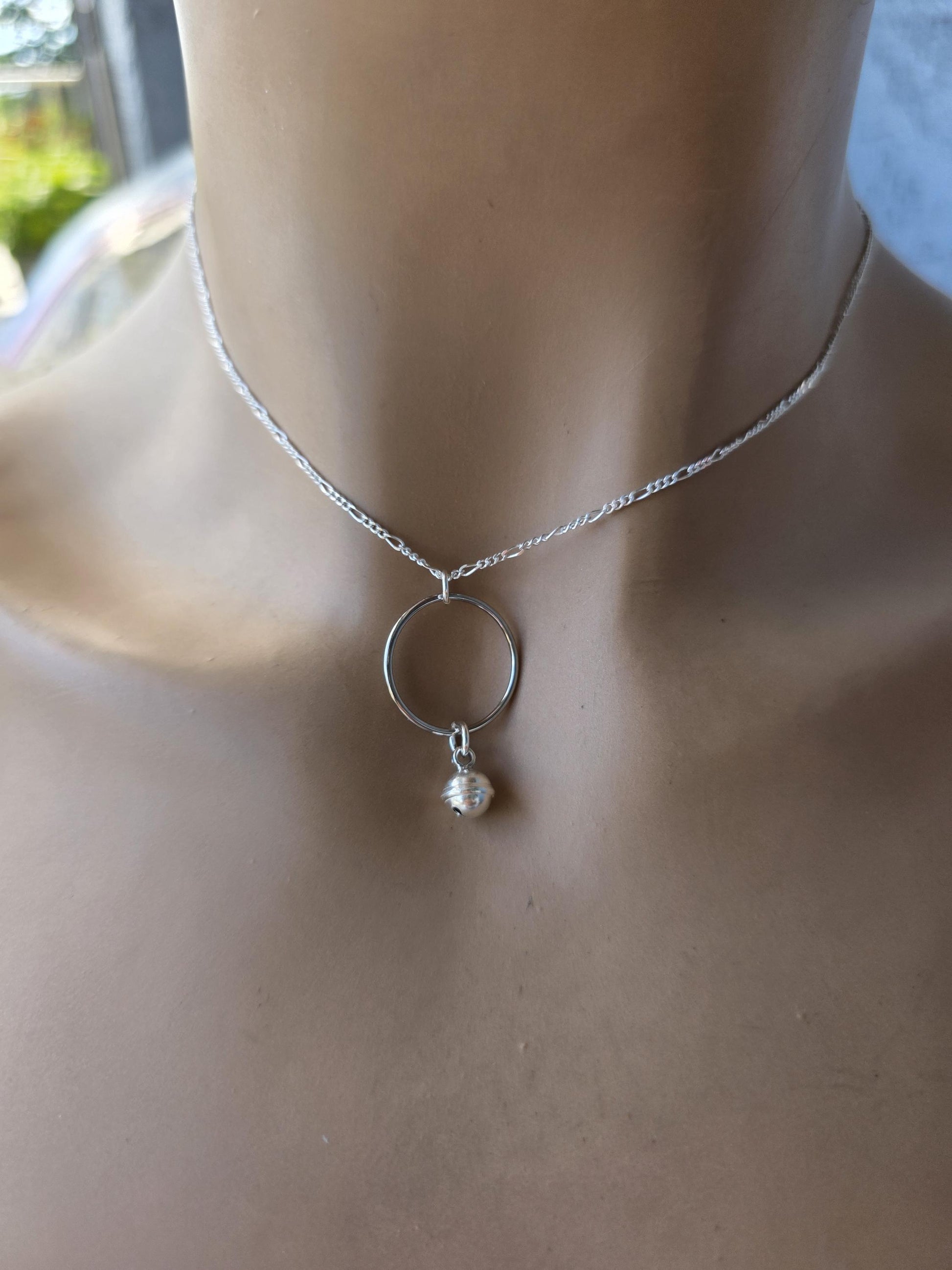 Sterling Silver Day Collar Minimalist Dainty Necklace with Bell - Locking Option - Partner Jewelry