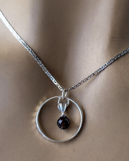 Sterling Silver Day Collar Necklace with Garnet - Locking Option - Handmade Artisan Partner Jewelry