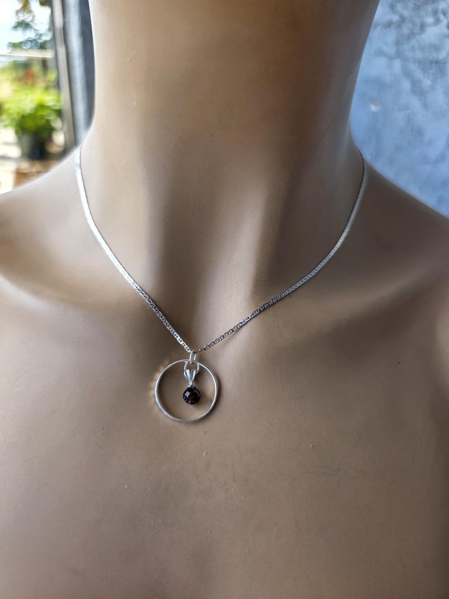 Sterling Silver Day Collar Necklace with Garnet - Locking Option - Handmade Artisan Partner Jewelry