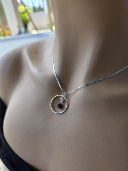 Sterling Silver Day Collar Necklace with Garnet - Locking Option - Handmade Artisan Partner Jewelry