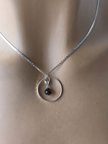 Sterling Silver Day Collar Necklace with Garnet - Locking Option - Handmade Artisan Partner Jewelry
