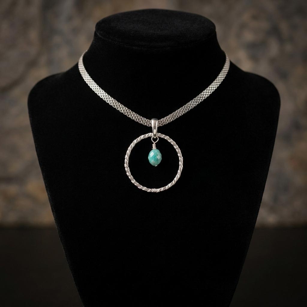 Sterling Silver Day Collar Necklace with Larimar - Locking Option - Handmade Artisan Partner Jewelry