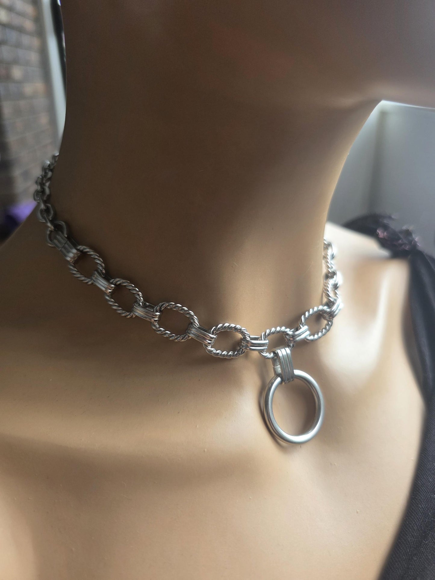 Steel Day Collar Chunky Choker Geometric Circle Necklace with O Ring & Permanent Locking Option