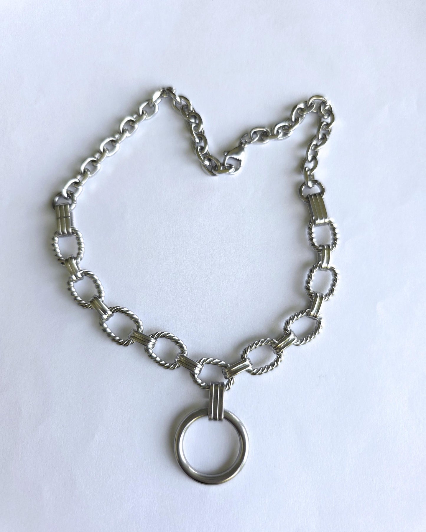 Steel Day Collar Chunky Choker Geometric Circle Necklace with O Ring & Permanent Locking Option