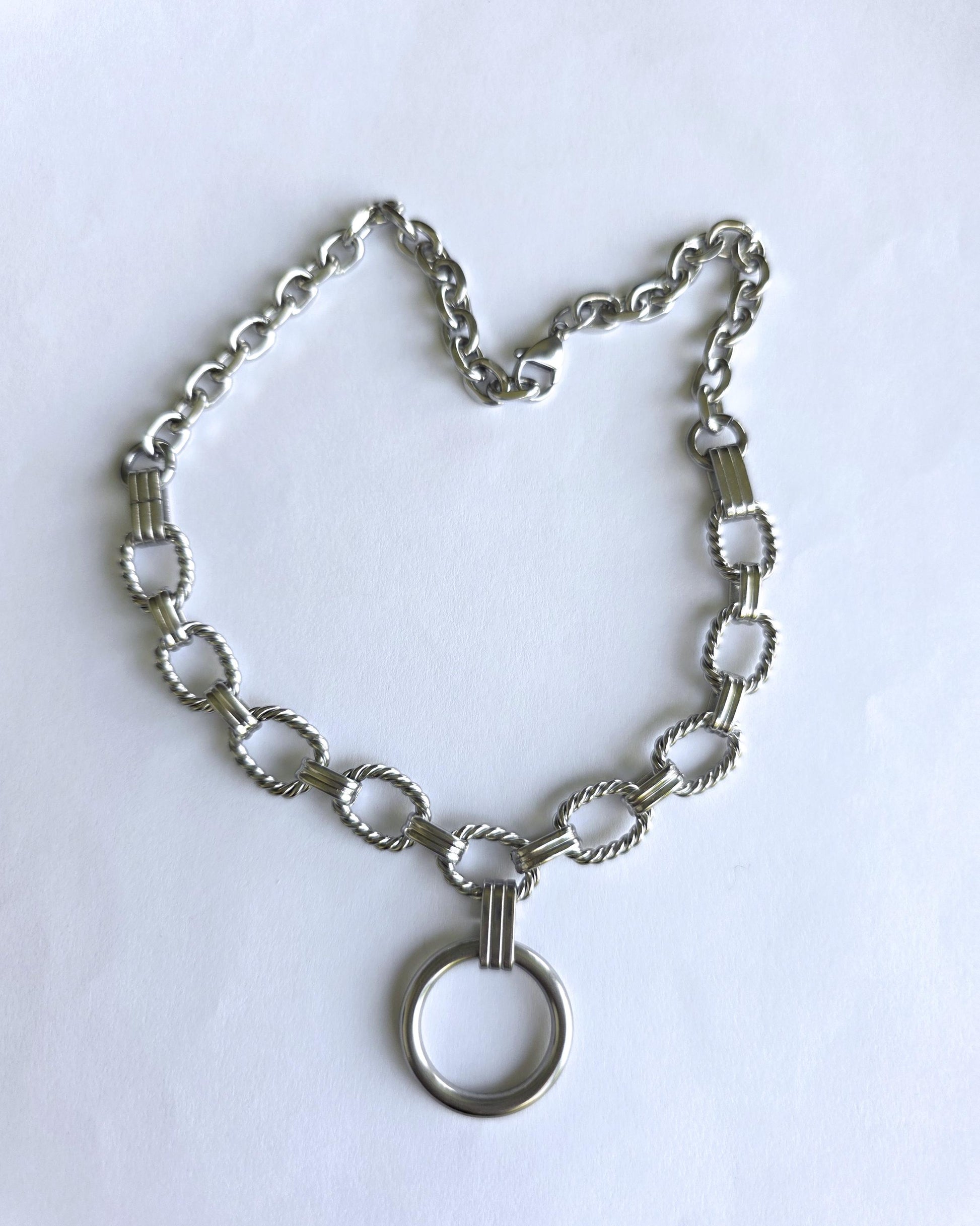 Steel Day Collar Chunky Choker Geometric Circle Necklace with O Ring & Permanent Locking Option