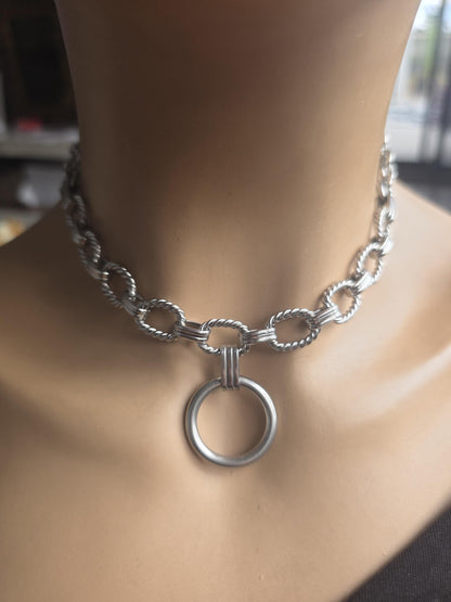 Steel Day Collar Chunky Choker Geometric Circle Necklace with O Ring & Permanent Locking Option