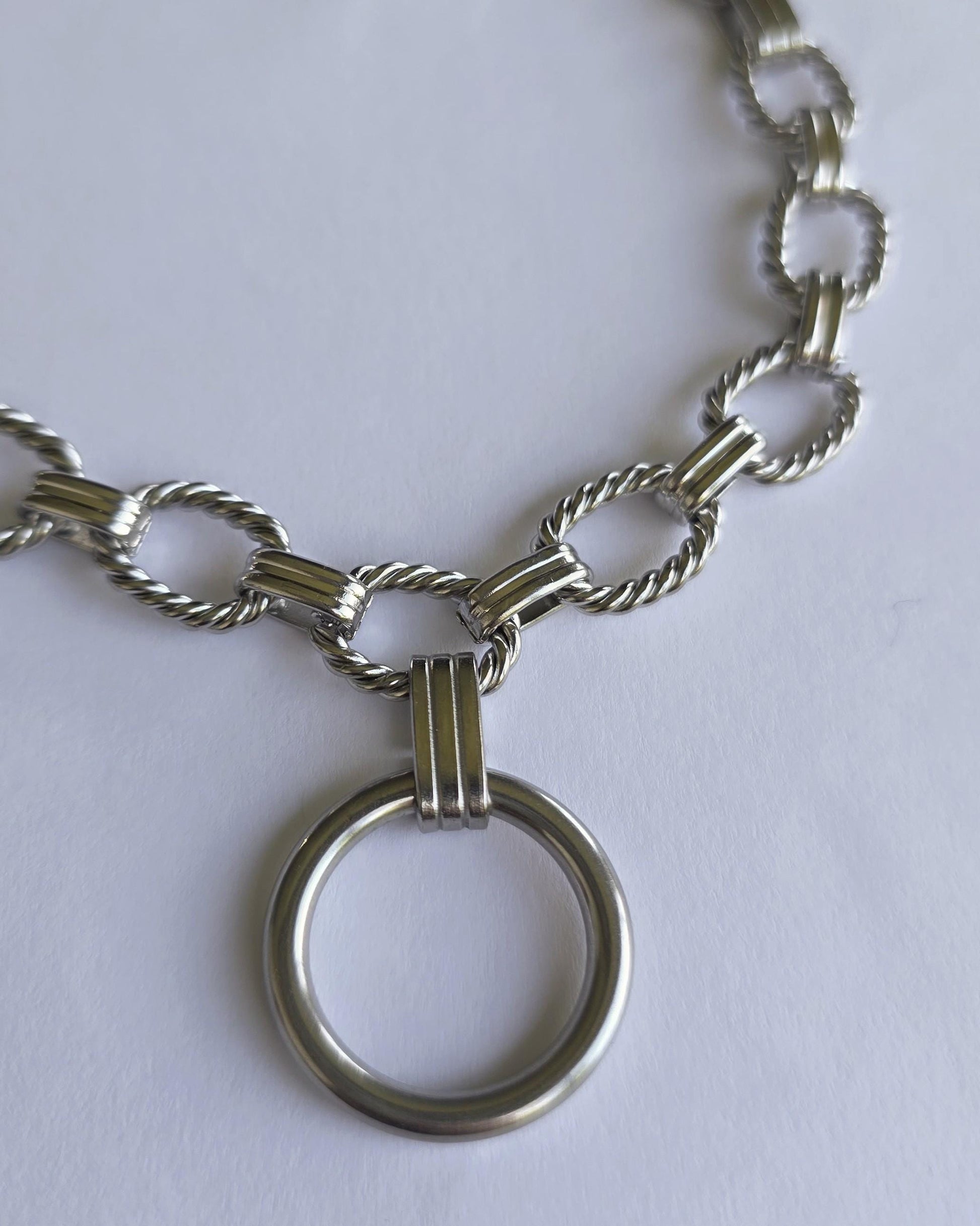 Steel Day Collar Chunky Choker Geometric Circle Necklace with O Ring & Permanent Locking Option