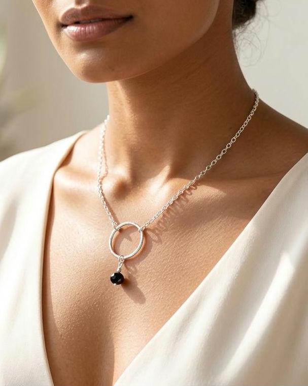 Sterling Silver Day Collar Necklace with Onyx - Locking Option - Handmade Artisan Partner Jewelry