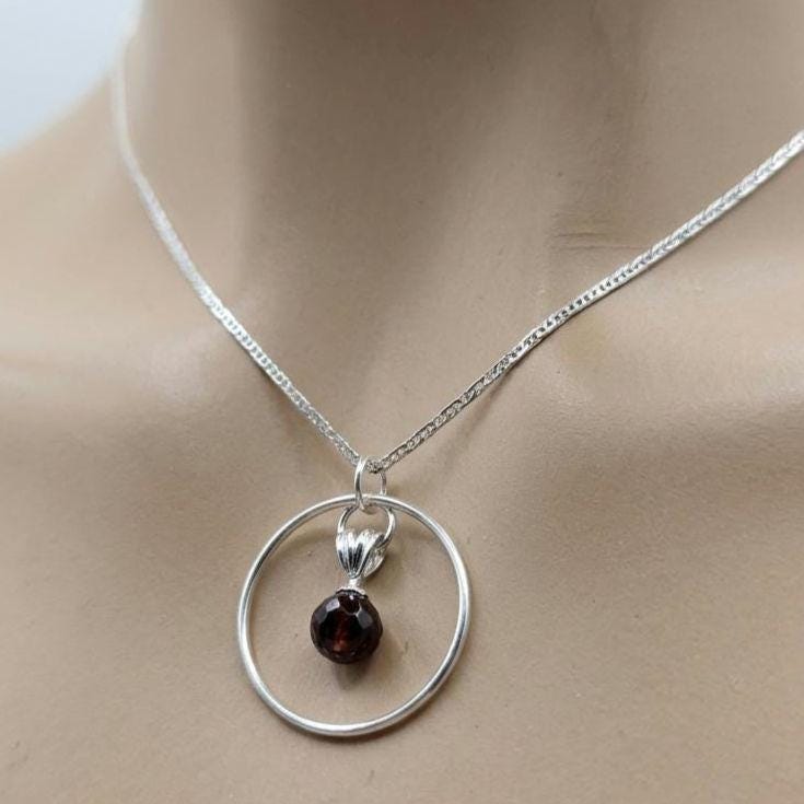 Sterling Silver Day Collar Necklace with Garnet - Locking Option - Handmade Artisan Partner Jewelry