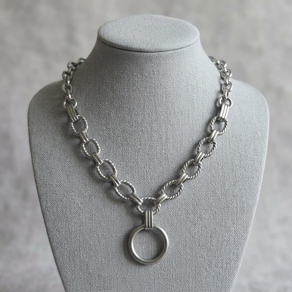 Steel Day Collar Chunky Choker Geometric Circle Necklace with O Ring & Permanent Locking Option