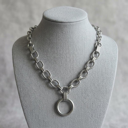 Steel Day Collar Chunky Choker Geometric Circle Necklace with O Ring & Permanent Locking Option