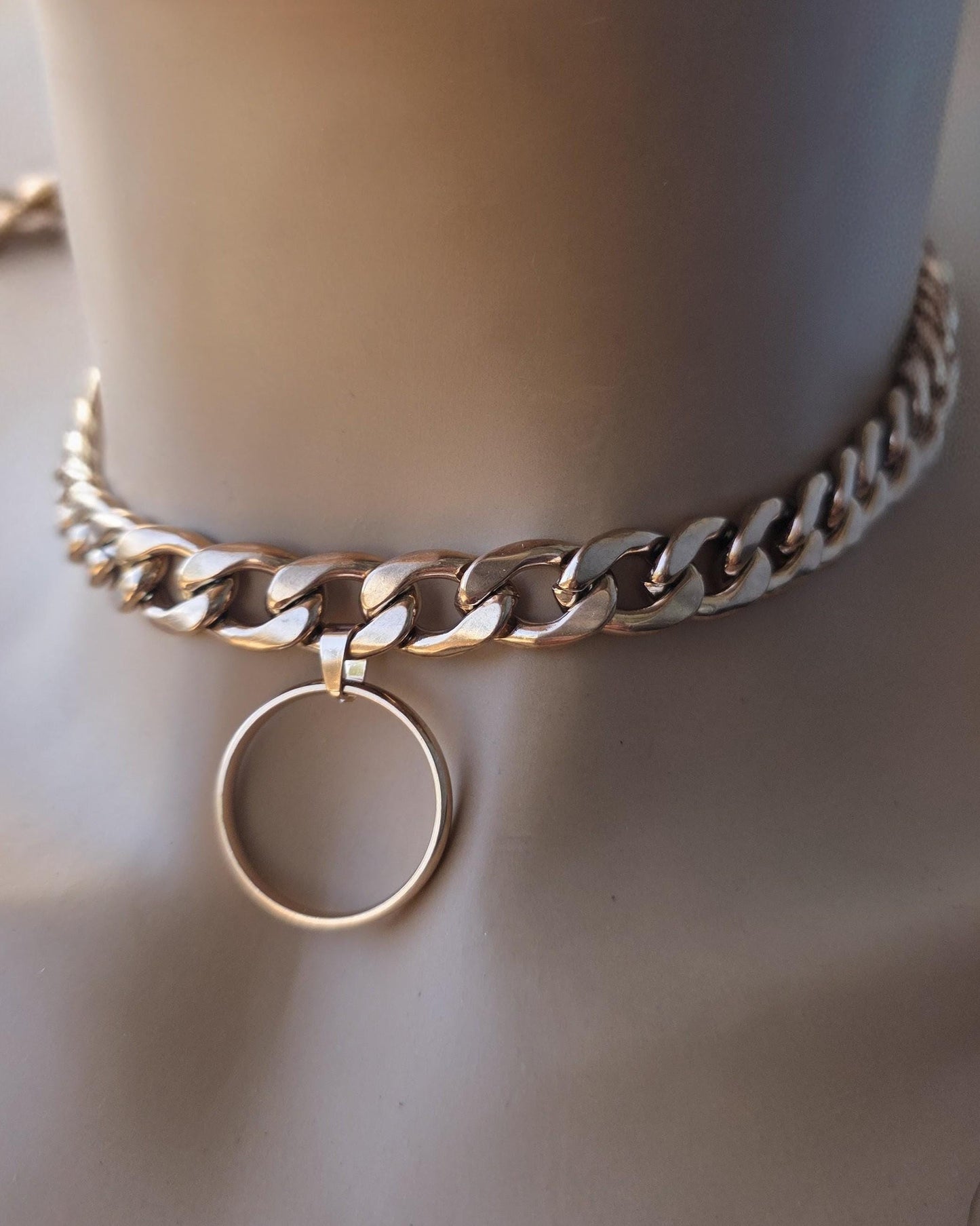 Rose Gold Steel Day Collar Choker Style Necklace with O Ring - Adjustable or Locking Clasp
