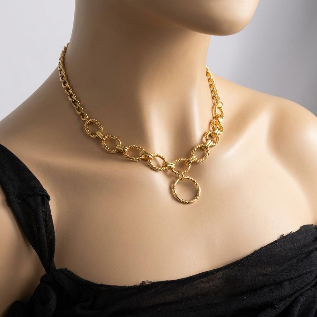 Gold Plated Steel Day Collar Choker Chunky Necklace with Permanent Locking Option