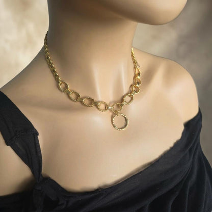 Gold Plated Steel Day Collar Choker Chunky Necklace with Permanent Locking Option