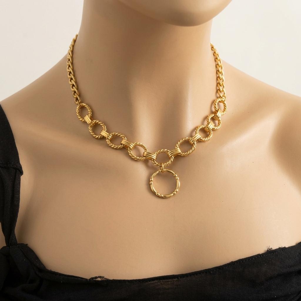 Gold Plated Steel Day Collar Choker Chunky Necklace with Permanent Locking Option