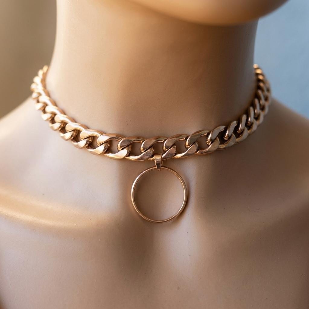 Rose Gold Steel Day Collar Choker Style Necklace with O Ring - Adjustable or Locking Clasp