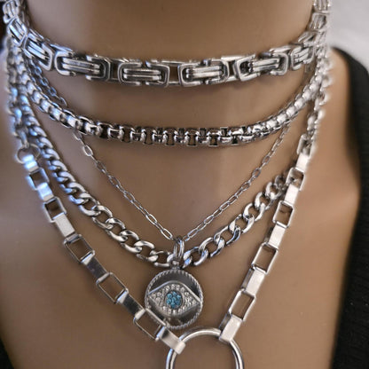 Layered Multi Strand Chunky Chain Gothic Choker Collar Necklace Set