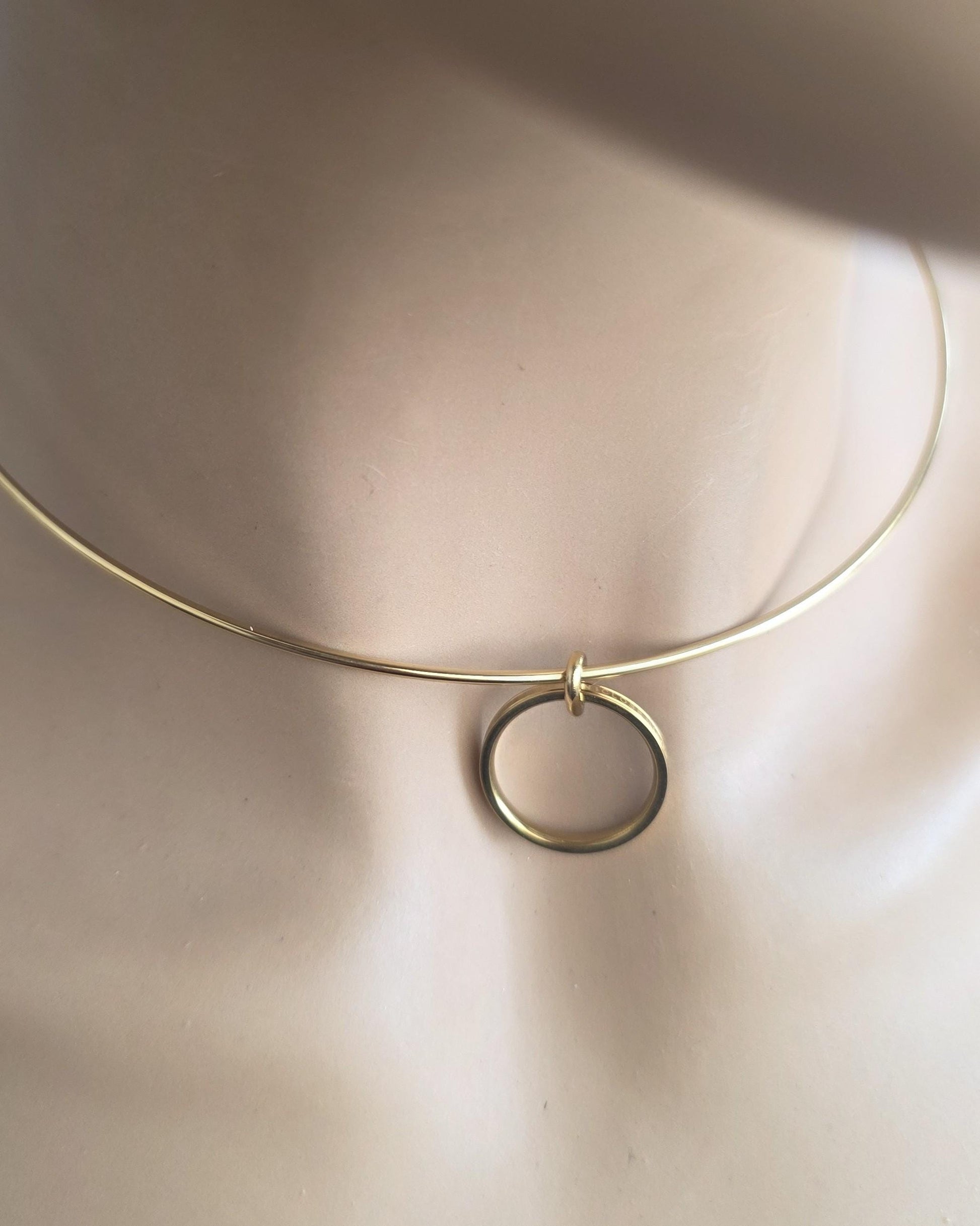 Gold Plated Steel Day Collar Rigid Torque 1.5 mm Dainty Choker Necklace with Engraved O Ring & Permanent Locking Option