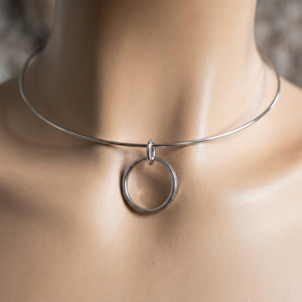 Gold Plated Steel Day Collar Rigid Torque 1.5 mm Dainty Choker Necklace with Engraved O Ring & Permanent Locking Option