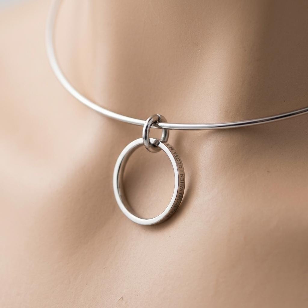 Gold Plated Steel Day Collar Rigid Torque 1.5 mm Dainty Choker Necklace with Engraved O Ring & Permanent Locking Option