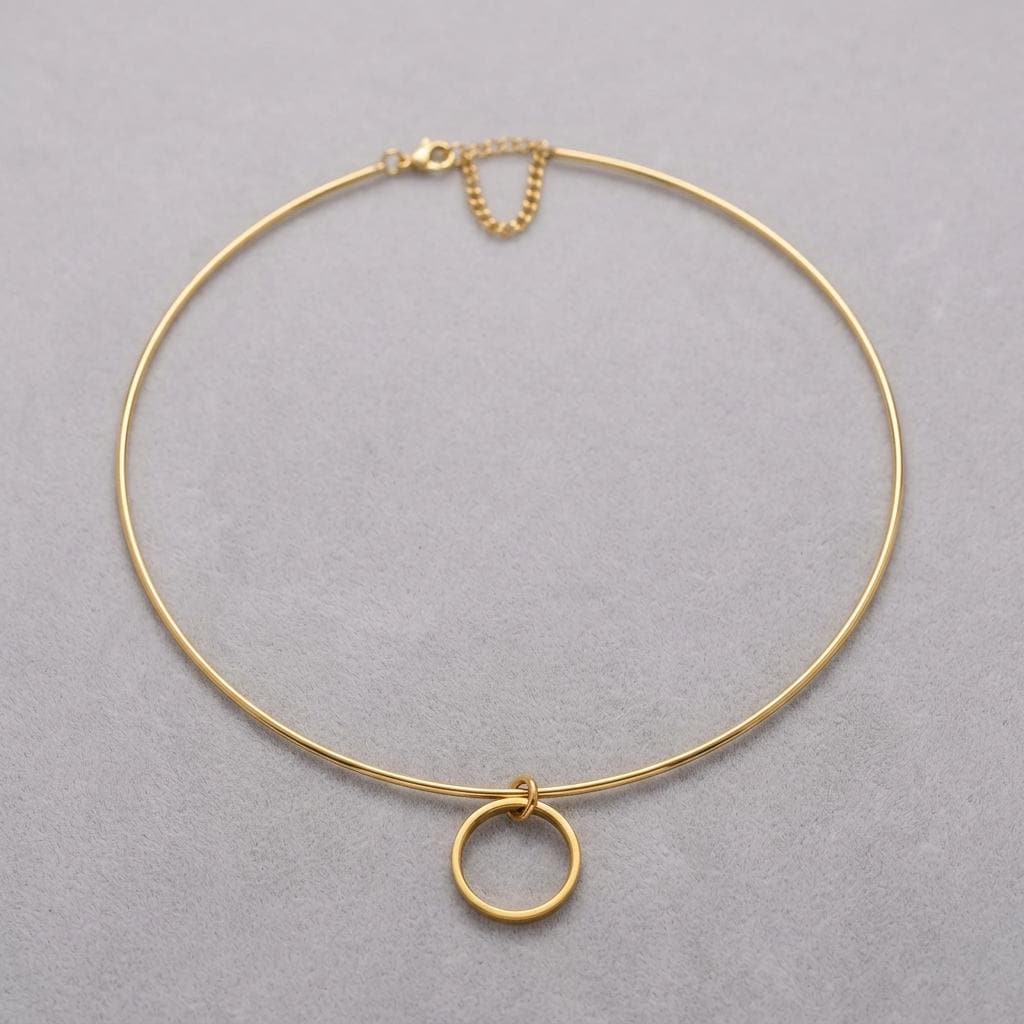 Gold Plated Steel Day Collar Rigid Torque 1.5 mm Dainty Choker Necklace with Engraved O Ring & Permanent Locking Option