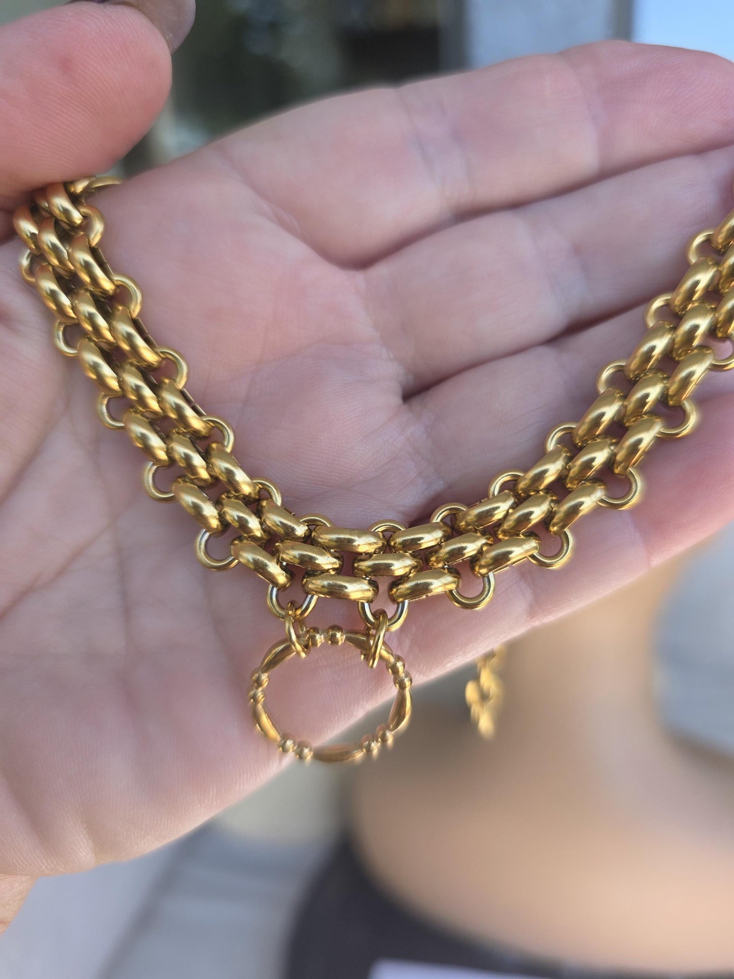 Gold Plated Steel Chunky Day Collar Statement Choker Necklace with Permanent Locking Option