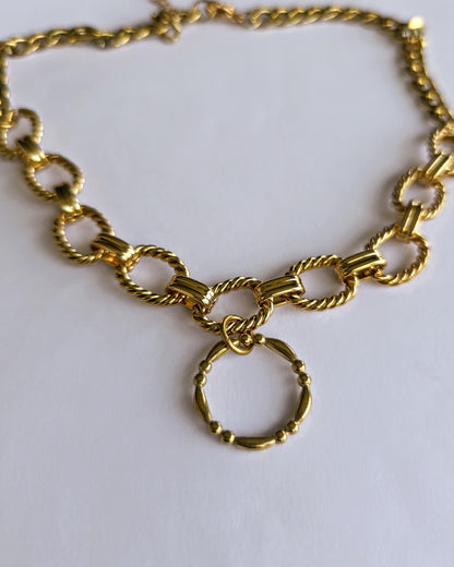 Gold Plated Steel Day Collar Choker Chunky Necklace with Permanent Locking Option