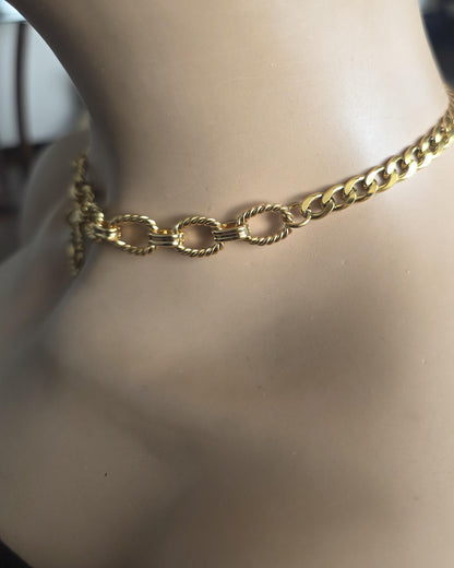 Gold Plated Steel Day Collar Choker Chunky Necklace with Permanent Locking Option