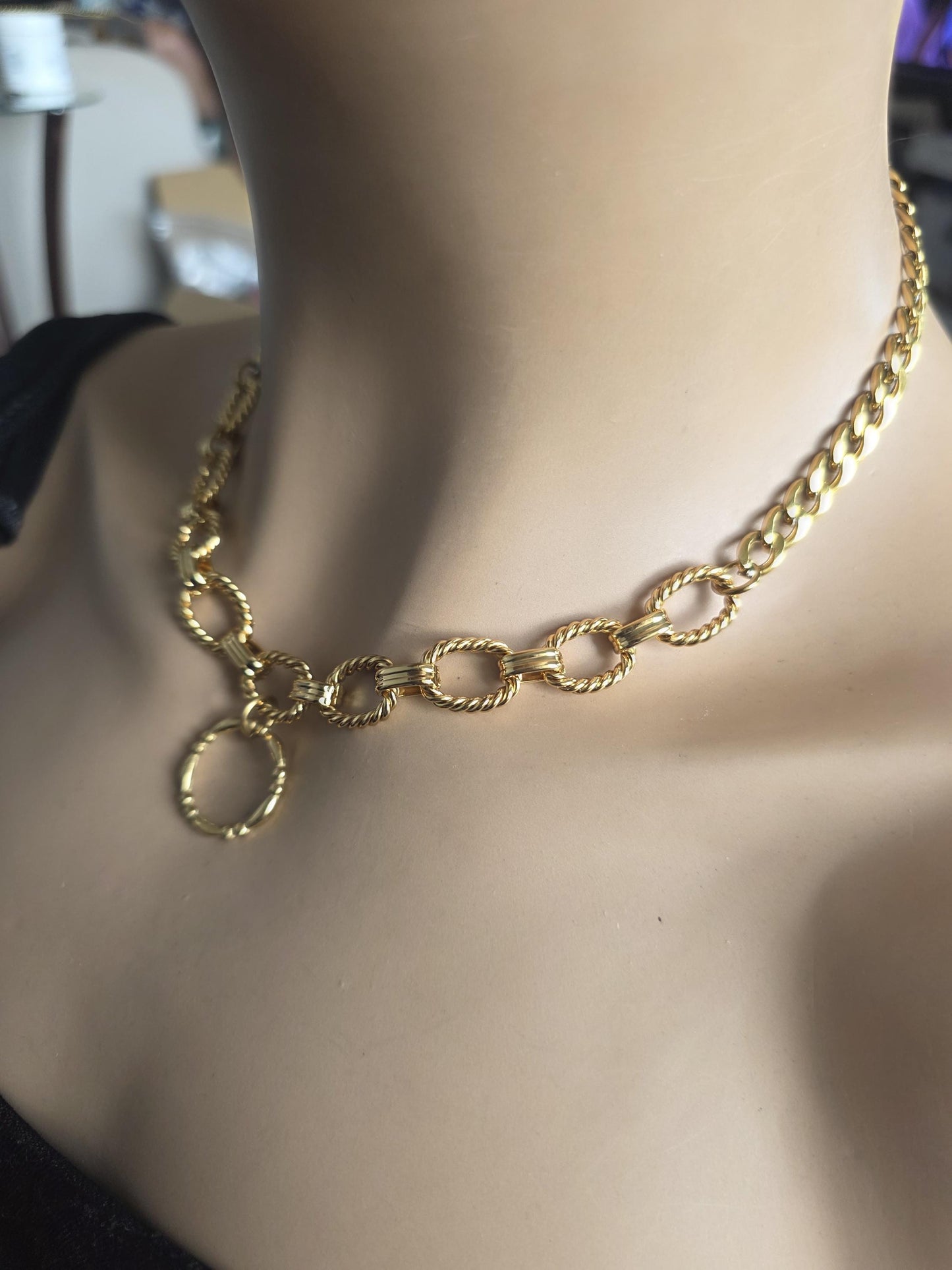 Gold Plated Steel Day Collar Choker Chunky Necklace with Permanent Locking Option