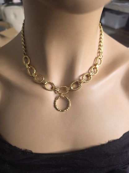 Gold Plated Steel Day Collar Choker Chunky Necklace with Permanent Locking Option