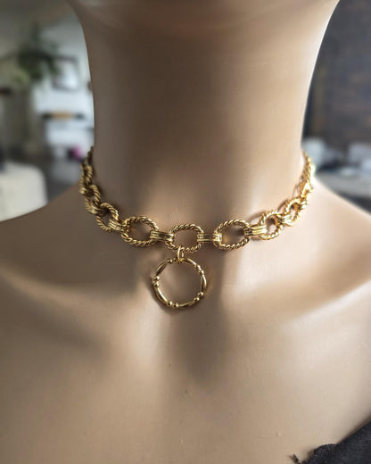 Gold Plated Steel Day Collar Choker Chunky Necklace with Permanent Locking Option
