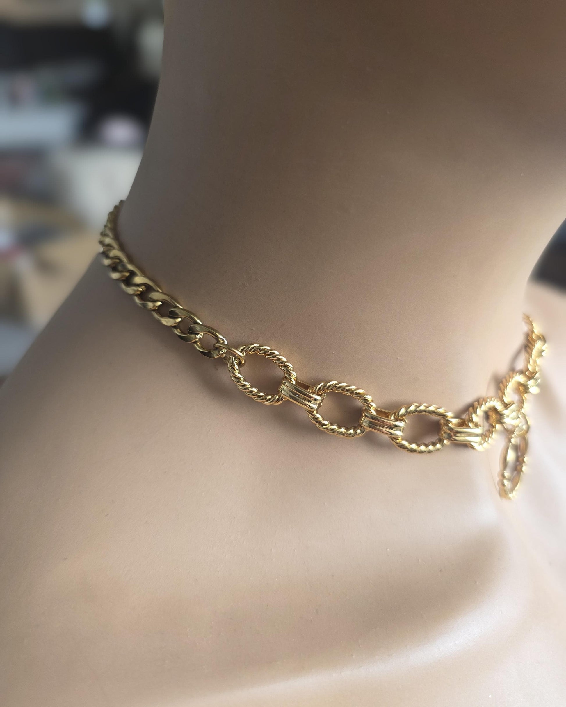 Gold Plated Steel Day Collar Choker Chunky Necklace with Permanent Locking Option