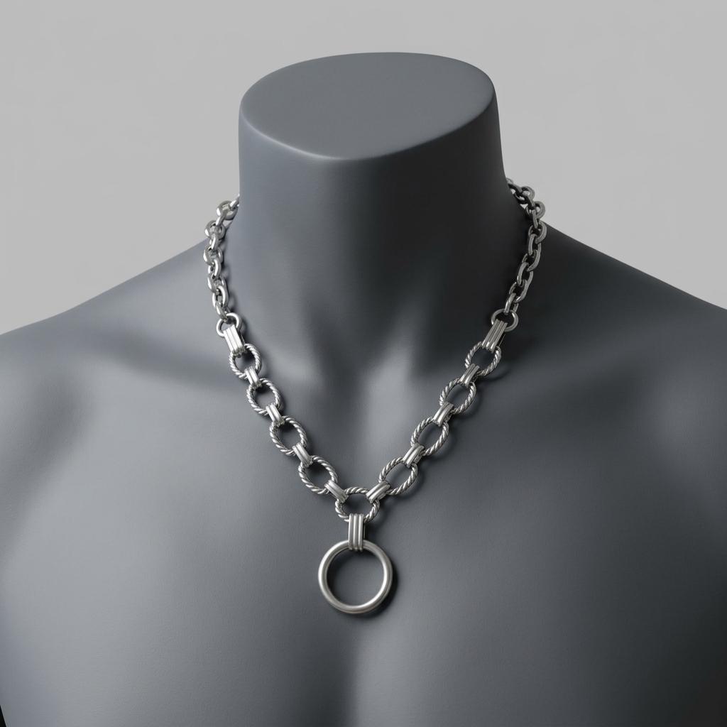 Steel Day Collar Chunky Choker Geometric Circle Necklace with O Ring & Permanent Locking Option