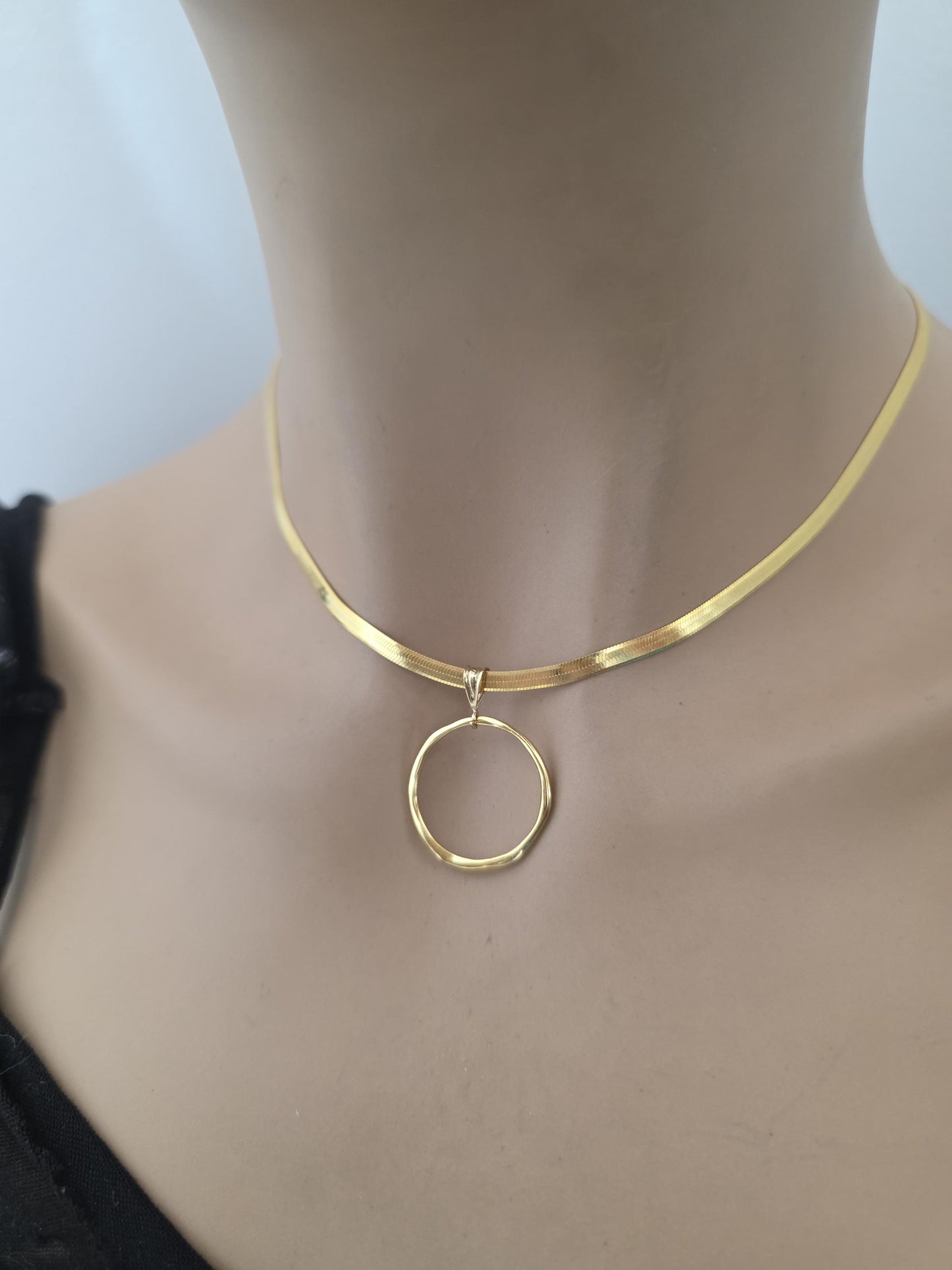 18k Gold Vermeil Over Sterling Silver Elegant Herringbone Day Collar Necklace, Romantic Luxury Fine Jewelry