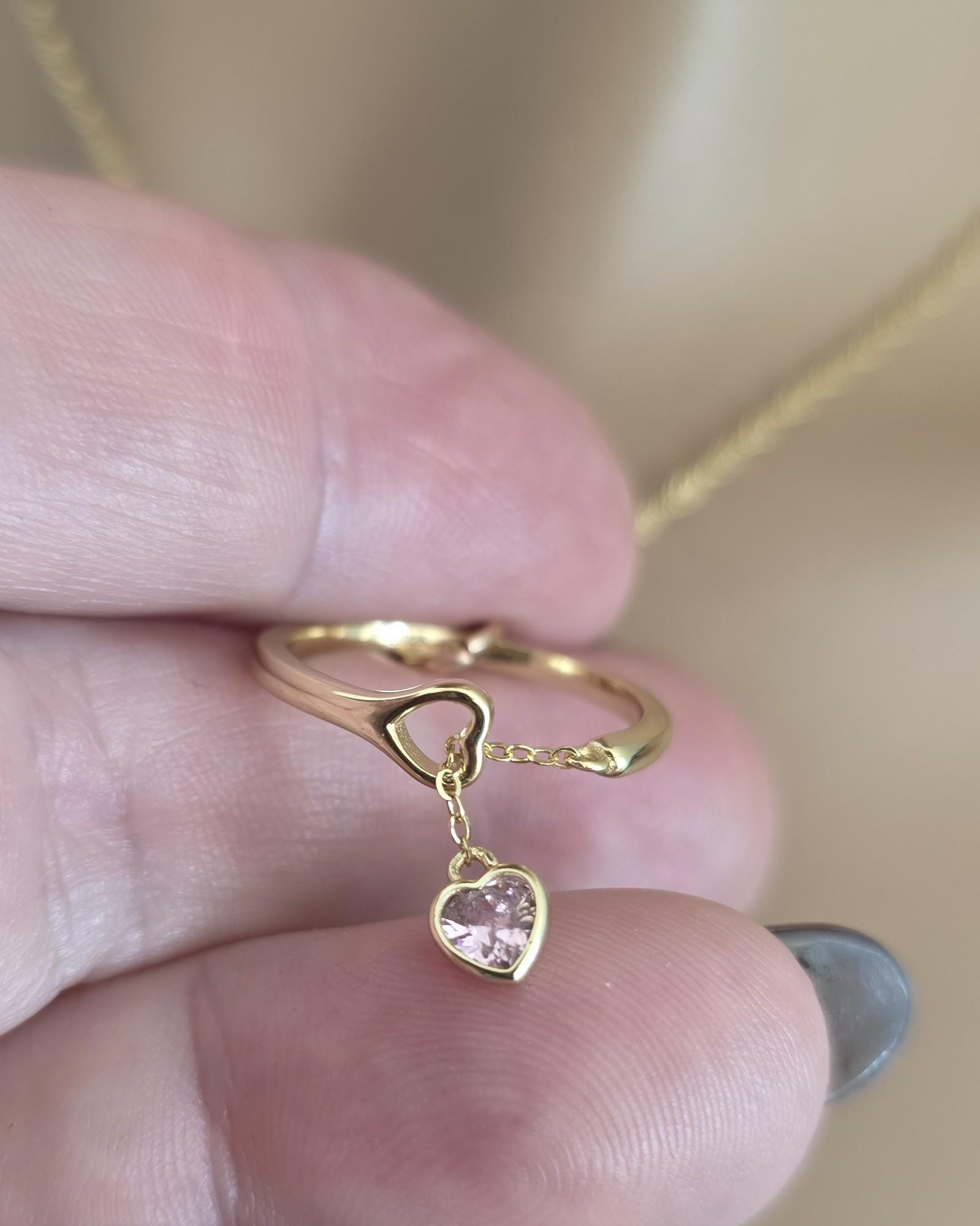 18k2 Gold Vermeil Over Sterling Silver Elegant Day Collar Necklace, Crystal Heart Charm Romantic Luxury Fine Jewelry