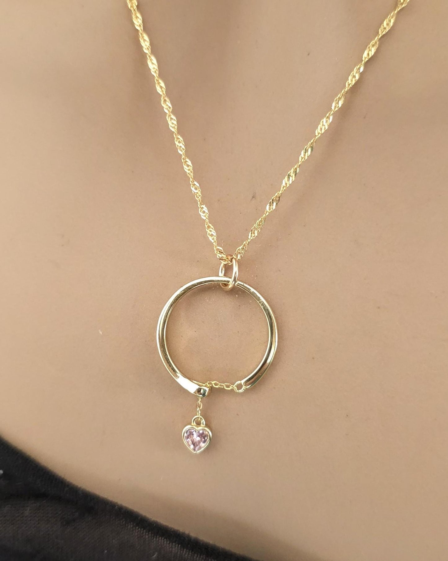 18k2 Gold Vermeil Over Sterling Silver Elegant Day Collar Necklace, Crystal Heart Charm Romantic Luxury Fine Jewelry