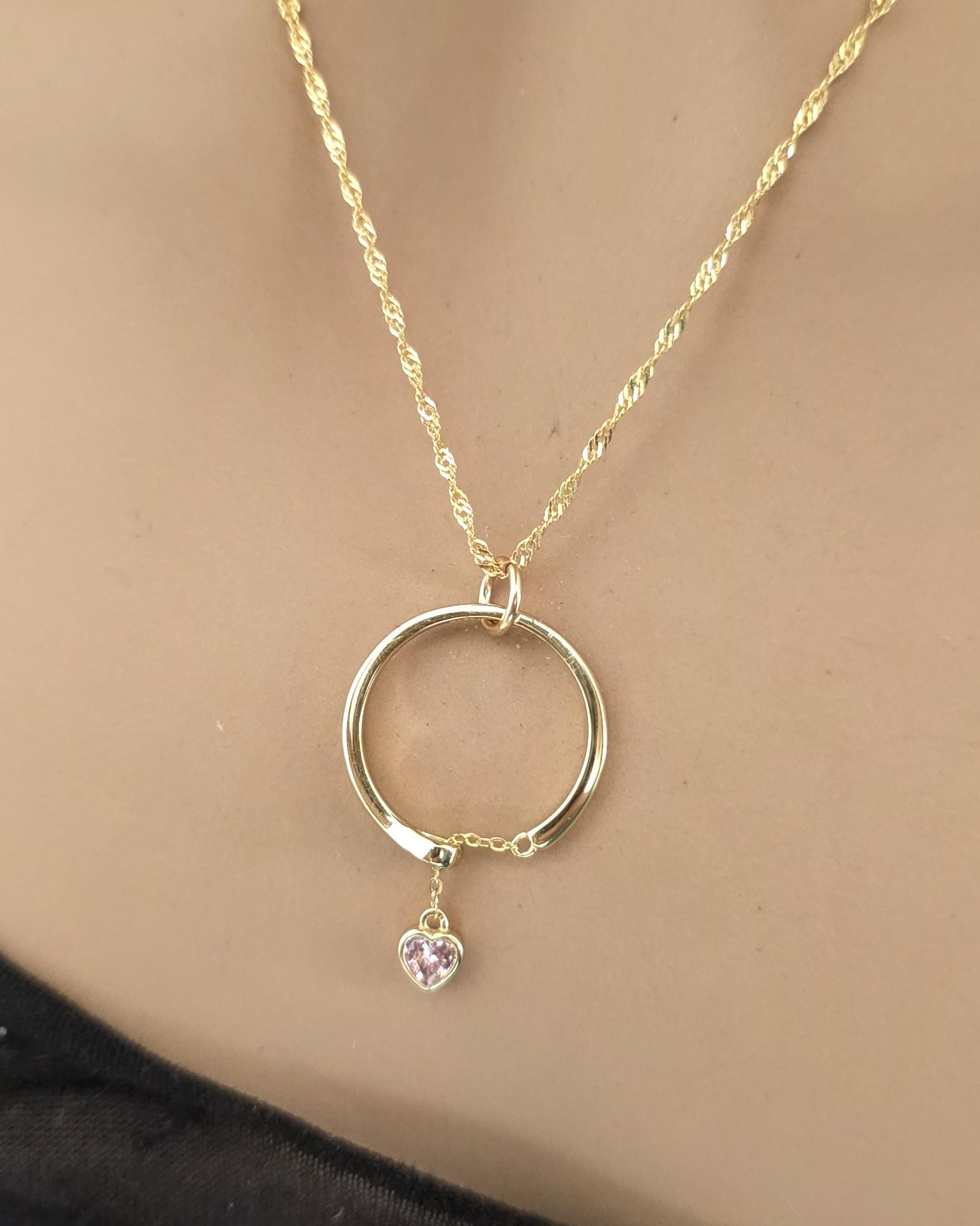 18k2 Gold Vermeil Over Sterling Silver Elegant Day Collar Necklace, Crystal Heart Charm Romantic Luxury Fine Jewelry