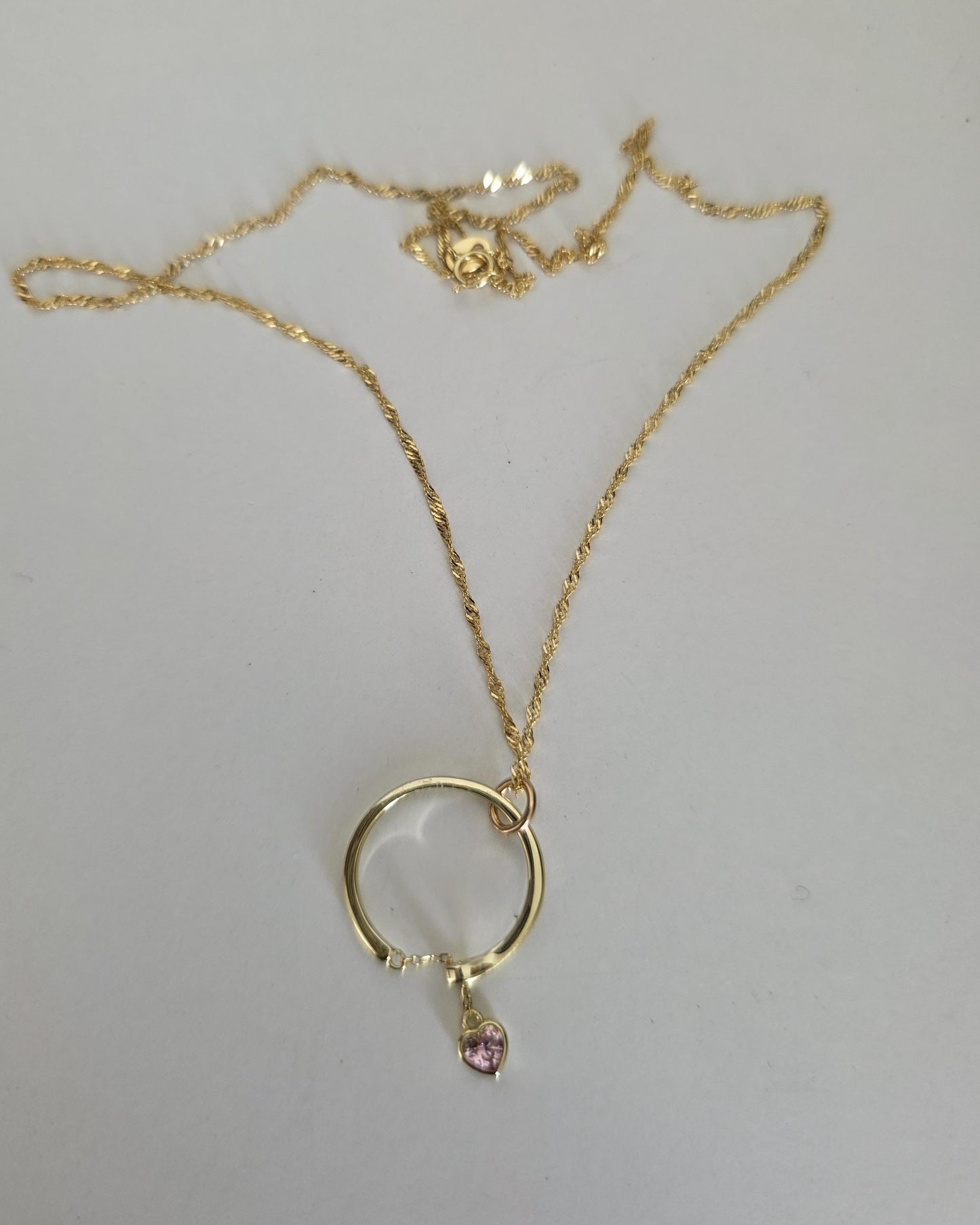 18k2 Gold Vermeil Over Sterling Silver Elegant Day Collar Necklace, Crystal Heart Charm Romantic Luxury Fine Jewelry