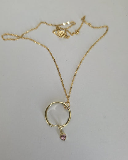 18k2 Gold Vermeil Over Sterling Silver Elegant Day Collar Necklace, Crystal Heart Charm Romantic Luxury Fine Jewelry