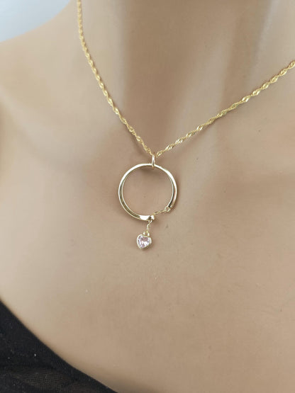 18k2 Gold Vermeil Over Sterling Silver Elegant Day Collar Necklace, Crystal Heart Charm Romantic Luxury Fine Jewelry