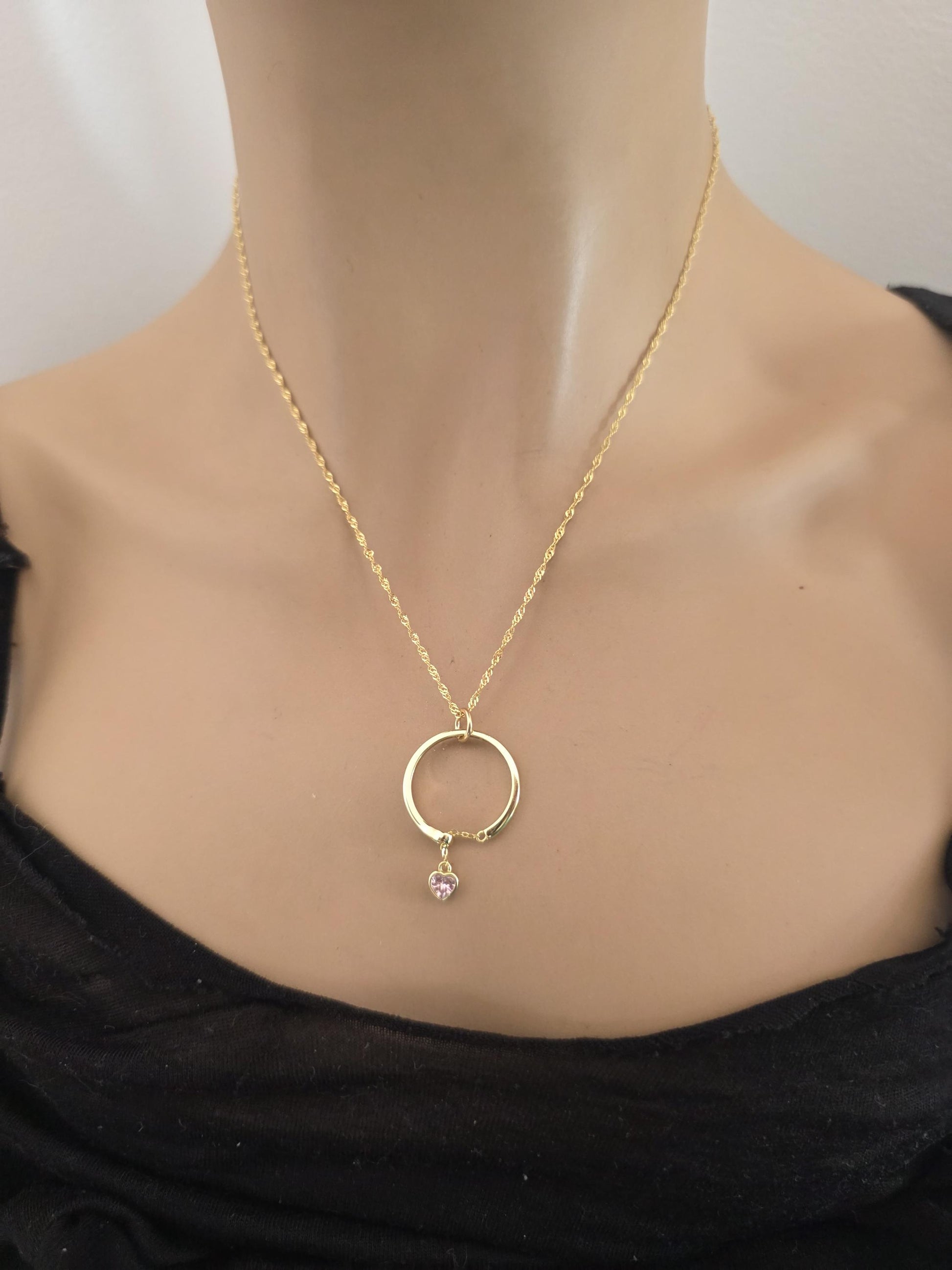 18k2 Gold Vermeil Over Sterling Silver Elegant Day Collar Necklace, Crystal Heart Charm Romantic Luxury Fine Jewelry