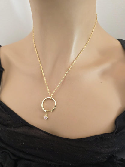 18k2 Gold Vermeil Over Sterling Silver Elegant Day Collar Necklace, Crystal Heart Charm Romantic Luxury Fine Jewelry