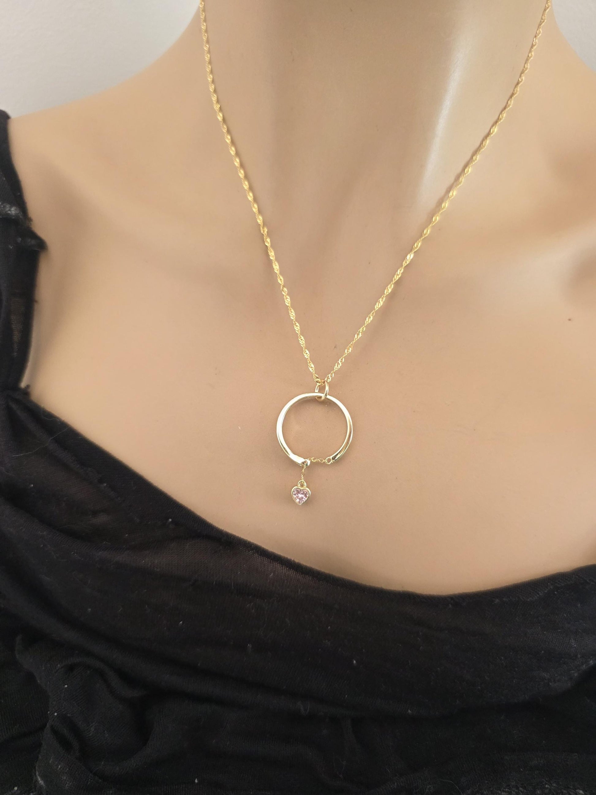 18k2 Gold Vermeil Over Sterling Silver Elegant Day Collar Necklace, Crystal Heart Charm Romantic Luxury Fine Jewelry