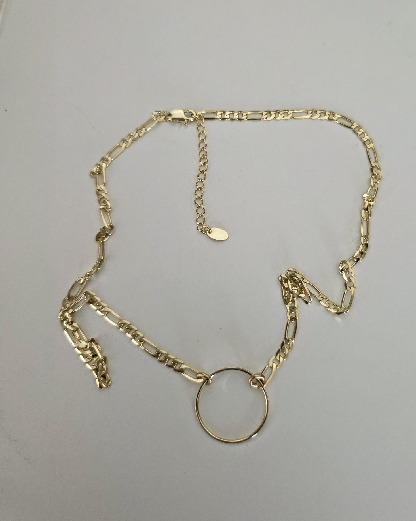 14k Gold Vermeil Over Sterling Silver Elegant Figaro Chain Day Collar Ring Necklace, Devotion Luxury Fine Jewelry