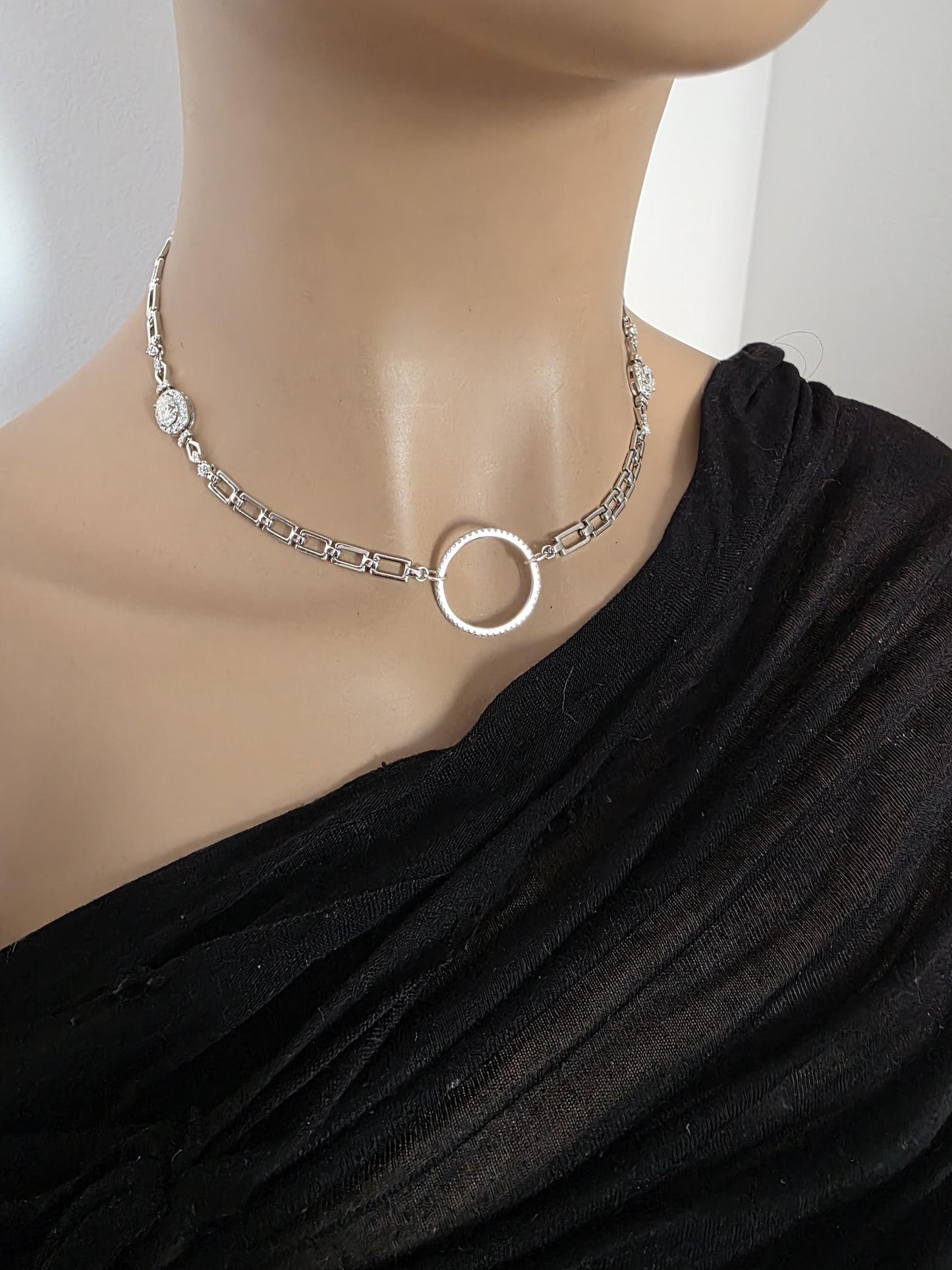 Moissanite & Rhodium Plated Sterling Silver Day Collar Choker Neckace, Highest Grade, Certificate Included, Romantic Devotion Jewelry