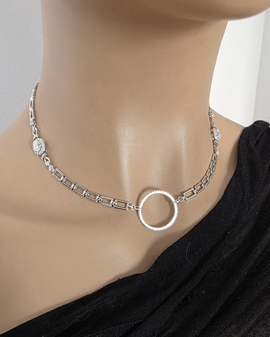 Moissanite & Rhodium Plated Sterling Silver Day Collar Choker Neckace, Highest Grade, Certificate Included, Romantic Devotion Jewelry