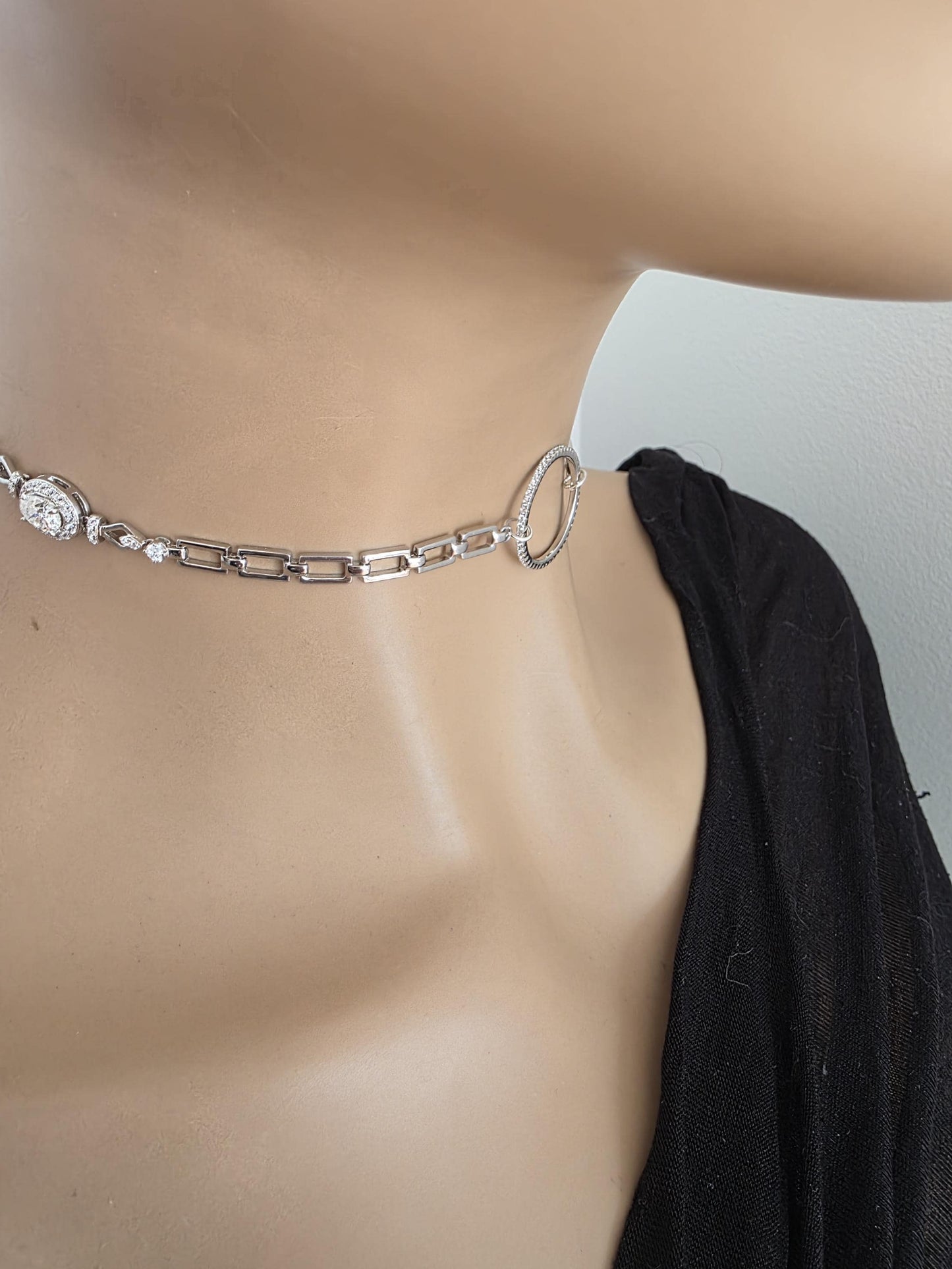 Moissanite & Rhodium Plated Sterling Silver Day Collar Choker Neckace, Highest Grade, Certificate Included, Romantic Devotion Jewelry