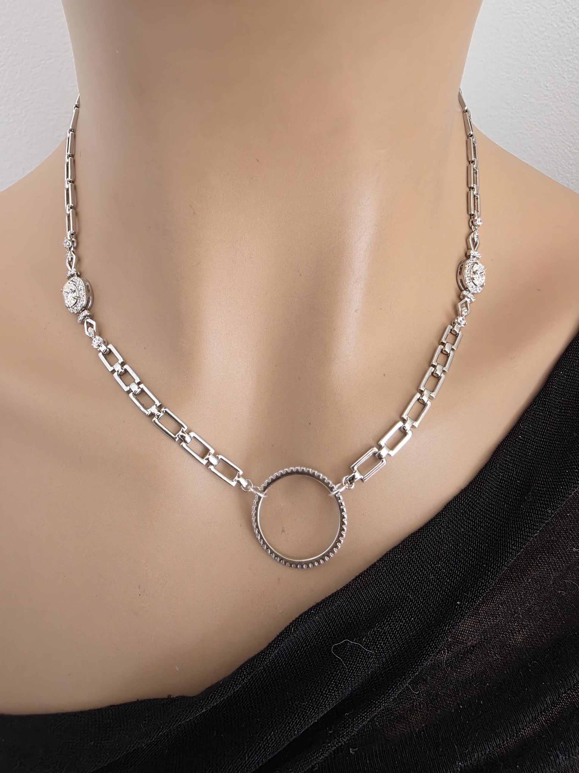 Moissanite & Rhodium Plated Sterling Silver Day Collar Choker Neckace, Highest Grade, Certificate Included, Romantic Devotion Jewelry