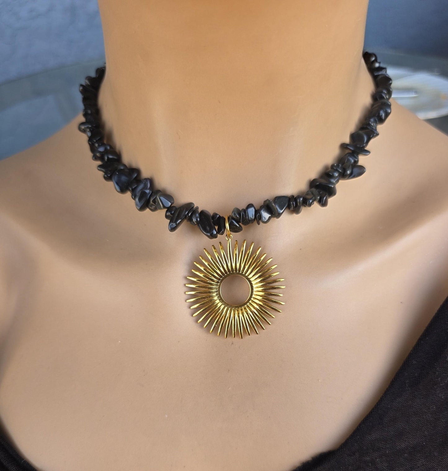 Gold Onyx Layered Multi Strand Chunky Necklace Stack Set - Handmade statement jewelry